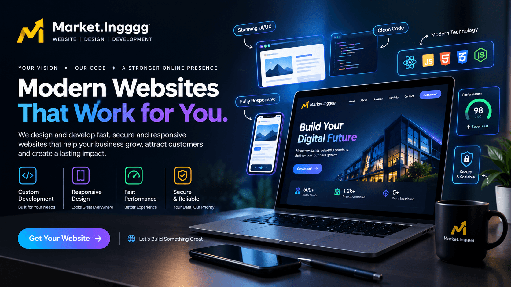 Modern website development interface created for a business digital experience